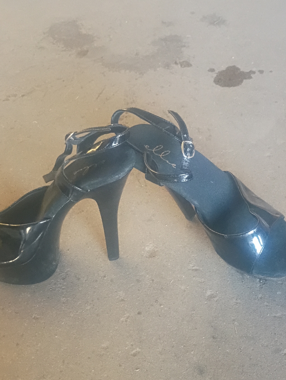 Ellie Black Patent Peep-Toe High Heels with Ankle Strap